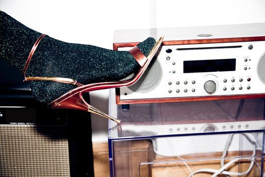 Sparkle sock in high heel with radio