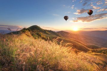 Hot balloon air over doi Chang at sunset ,Chiang Rai, Thailand.