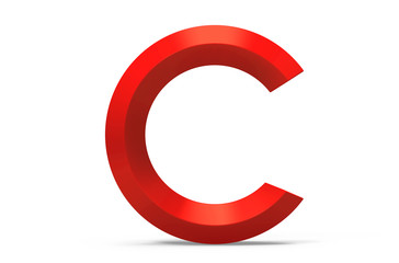 3D render red beveled alphabet C