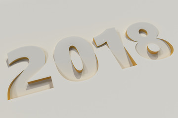 2018 number bas-relief on white surface with yellow sides