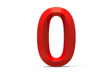 3D render red beveled number 0