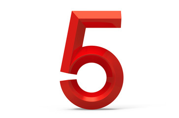 3D render red beveled number 5