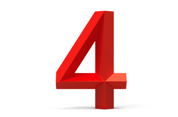 3D render red beveled number 4