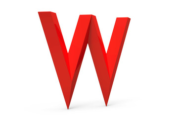 3D render red beveled alphabet W