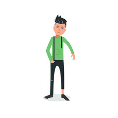 Exhausted and completely wiped out cartoon guy in casual clothes, gesturing. Vector illustration. Modern flat design.