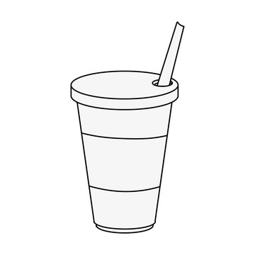 soda in disposable cup with straw icon image vector illustration design  black line