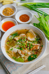 Thai food,spicy noodle soup in a bowl