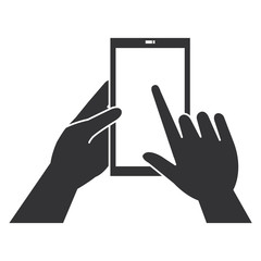 hands human with smartphone device isolated icon