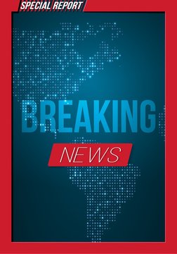 Illustration of Breaking News Vector Banner on Bright Earth Glowing Globe Background. TV News Opener. Broadcast Design Layout