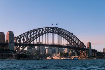 Sydney Harbour Bridge with clear blue sky.