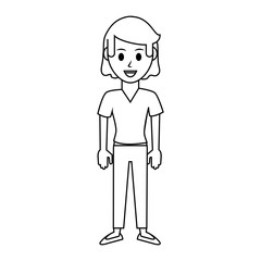 happy woman with shirt and pants full body  icon image vector illustration design  black line