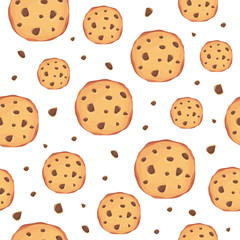 Seamless vector pattern with cookies on the white background