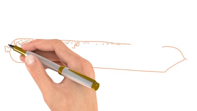 Draw a smoked sausage with small fat isolated on white background