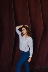 Fototapeta premium girl in jeans and shirt