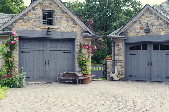 English Cottage Garage Doors with Gate Between