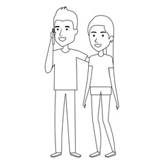 couple calling with smartphone