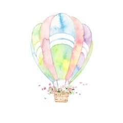 Fototapeta premium 七色気球、花かご