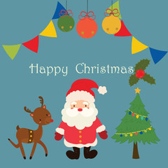 Christmas card with santa claus and cute deer