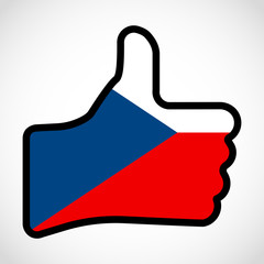 Flag of Czech in the shape of Hand with thumb up, gesture of approval, meaning Like, vector sign, flat design illustration.