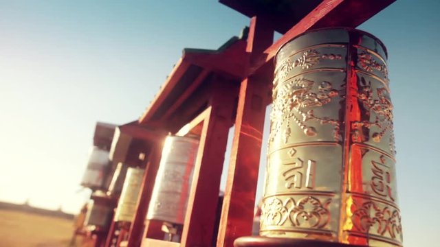Buddhist prayer drums at a monastery in Mongolia.