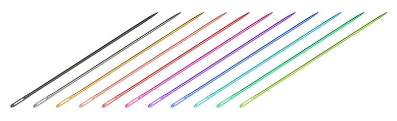 Colored needles on a white background