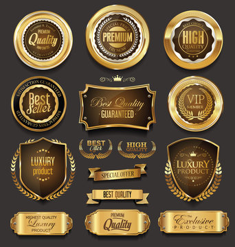 Blank golden frame badge and label vector collection
