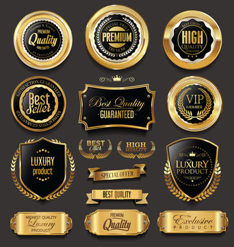 Blank golden frame badge and label vector collection
