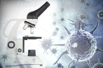 Composite image of digital image of blue virus