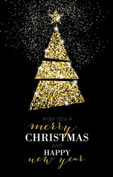 Elegant Christmas Tree, Glitter, Gold