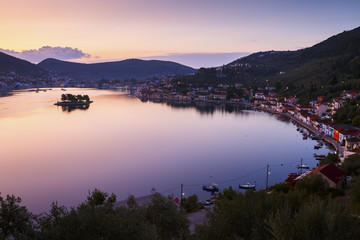 Vathy village and view of Molos Gulf in Ithaca island, Greece.
