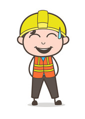 Laughing Face with Sweat on Face - Cute Cartoon Male Engineer Illustration