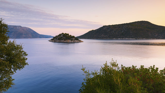 Islet in the middle of Molos Gulf in Ithaca island, Greece.

