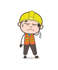 Disappointed Crying Face - Cute Cartoon Male Engineer Illustration