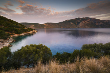 Morning view of Molos Gulf in Ithaca island, Greece.
