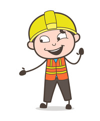 Cheerful Engineer Laughing Face and Hand Gesture