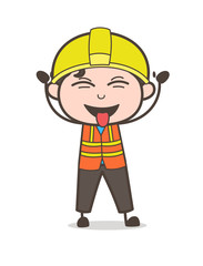 Funny and Tongue Out Face - Cute Cartoon Male Engineer Illustration