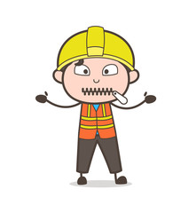Zipper Mouth Face - Cute Cartoon Male Engineer Illustration