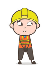 Slightly Frowning Face - Cute Cartoon Male Engineer Illustration