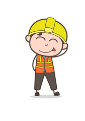 Blushing Face Savouring Delicious Food - Cute Cartoon Male Engineer Illustration