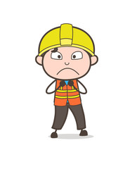 Worried Face - Cute Cartoon Male Engineer Illustration