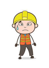 Sad Face with Sweat - Cute Cartoon Male Engineer Illustration