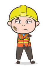 Injured Face with Bandage - Cute Cartoon Male Engineer Illustration