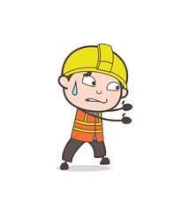 Pushing with Hands - Cute Cartoon Male Engineer Illustration