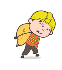 Carrying Heavy Weight - Cute Cartoon Male Engineer Illustration