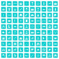 100 horsemanship icons set grunge blue