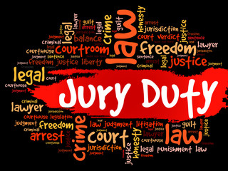 Jury Duty word cloud collage, law concept background