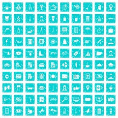 100 hotel services icons set grunge blue