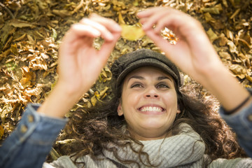 Portrait of beautiful woman in fall season