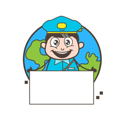 Joyful Face with Ad Banner - Cute Cartoon Postman Presentation Illustration