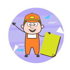 Cartoon Sweeper with Blank Banner